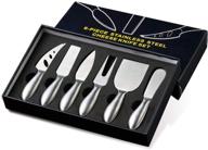 6-pack stainless steel cheese knife set: cream parmesan knives, spreader fork, charcuterie board accessories logo