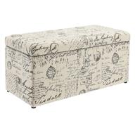 fhw fabric storage ottoman - first hill script-style pattern, neutral beige logo