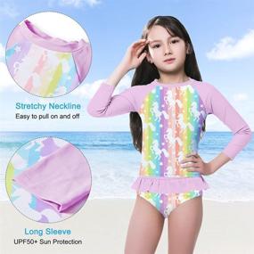 img 2 attached to 👙 Funnycokid Girls Rash Guard Swimsuit Set | Long Sleeve Two Piece Bathing Suit with UPF 50+ UV | Sizes 2-8 Years