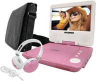 sylvania sdvd7060-combo-pink 7-inch portable dvd player bundle with matching oversize headphones and deluxe travel bag (pink) logo