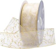 🎀 royal imports ivory organza glitter wired sheer ribbon - gold edge, 2.5" (#40) swirl design - floral, craft, holiday decoration - 50 yard roll (150 ft spool) bulk logo