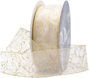 img 4 attached to 🎀 Royal Imports Ivory Organza Glitter Wired Sheer Ribbon - Gold Edge, 2.5" (#40) Swirl Design - Floral, Craft, Holiday Decoration - 50 Yard Roll (150 FT Spool) Bulk