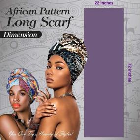 img 1 attached to Универсальный длинный шарф для женщин - повязка на голову, шарф для волос, турбан-обод, африканский узор, длина 71"x22", дополнительная длина, дышащая повязка-ободок.