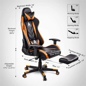 img 3 attached to 🪑 AA Products Racing Chair with Footrest, Lumbar Support & Swivel - High Back Ergonomic Computer Gaming Chair, Adjustable Office Chair - Orange