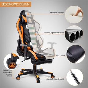 img 1 attached to 🪑 AA Products Racing Chair with Footrest, Lumbar Support & Swivel - High Back Ergonomic Computer Gaming Chair, Adjustable Office Chair - Orange