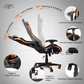 img 2 attached to 🪑 AA Products Racing Chair with Footrest, Lumbar Support & Swivel - High Back Ergonomic Computer Gaming Chair, Adjustable Office Chair - Orange