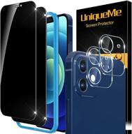 🔒 уникальный экран приватности uniqueme для iphone 12 - 2+2 пакета, черное антишпионское закаленное стекло с защитой для камеры, твердость 9h - установочная рамка и точные вырезы включены. логотип