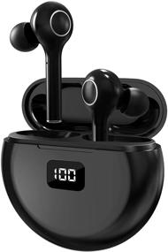 img 4 attached to 🎧 Беспроводные наушники CRUA Bluetooth 5.0 с индикатором уровня заряда батареи - настоящие стереонаушники и зарядное устройство, микрофон для iPhone, Android - Стойка для физических упражнений - Черный