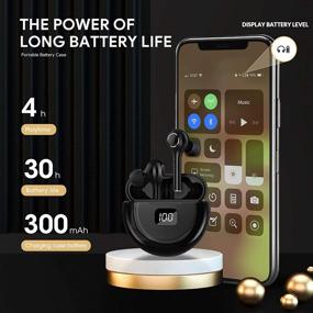 img 3 attached to 🎧 Беспроводные наушники CRUA Bluetooth 5.0 с индикатором уровня заряда батареи - настоящие стереонаушники и зарядное устройство, микрофон для iPhone, Android - Стойка для физических упражнений - Черный