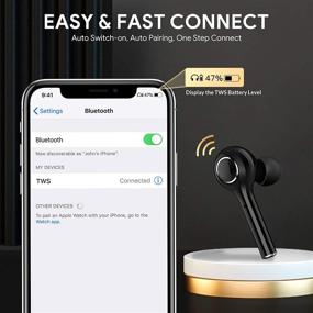 img 1 attached to 🎧 Беспроводные наушники CRUA Bluetooth 5.0 с индикатором уровня заряда батареи - настоящие стереонаушники и зарядное устройство, микрофон для iPhone, Android - Стойка для физических упражнений - Черный