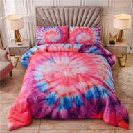 🌈 boho tie dye printed twin comforter set for kids girls – psychedelic trippy rainbow bedding hippie quilt bed sets (pink, twin) logo