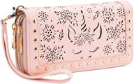 🦄 unicorn wristlet with perforated design - ideal handbag and wallet combo for women in wristlets, featuring blocking technology logo