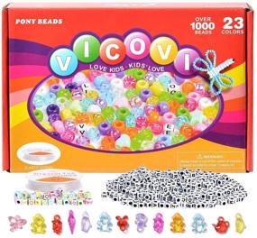 img 3 attached to VICOVI 1000+pcs Pony Beads Kit: Bracelet Jewelry Making, Hair Beads, Multiple Colors + Letters & Heart/Star Beads, Elastic String