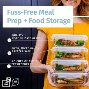 img 3 attached to 🍱 Set of 4 Glass Food Storage Containers with Locking Lids - 28oz Capacity - Meal Prep Containers with Transparent Lids - BPA Free, Dishwasher Safe - Ideal for Lunch, Bento Boxes, and Meal Planning