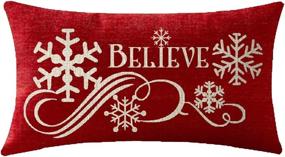 img 2 attached to 🎄 Add Festive Charm to Your Home with NIDITW Nice Christmas Birthday Gift Christmas Tree Beautiful Snowflakes Believe Letters Lumbar Waist Red Cotton Linen Throw Pillow case Cushion Cover Sofa Decorative Long Oblong 12x20 Inches