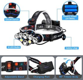 img 3 attached to 🔦 Foxdott Rechargeable Headlamp – 8 LED Headlamp Flashlight with White Red Lights, Waterproof and USB Rechargeable – Ideal for Outdoor Activities, Camping, Cycling, Running, Fishing – Head Lamps for Adults