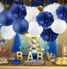 img 3 attached to 🎉 Nautical Party Decor: Navy Blue Pom Poms, Tissue Paper Lanterns & More for Baby Shower, Boy Scout Banquet, Birthday, Nursery, Bridal Shower, Wedding & more