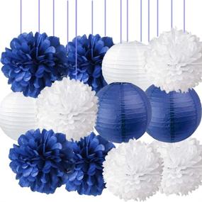 img 4 attached to 🎉 Nautical Party Decor: Navy Blue Pom Poms, Tissue Paper Lanterns & More for Baby Shower, Boy Scout Banquet, Birthday, Nursery, Bridal Shower, Wedding & more
