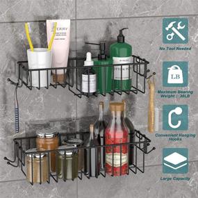img 3 attached to 🚿 Ultimate 4 Pack Wall-Mounted Shower Caddy Basket & Spice Organizer with Hooks - Adhesive Installation, No Drilling! Ideal for Bathroom & Kitchen Storage