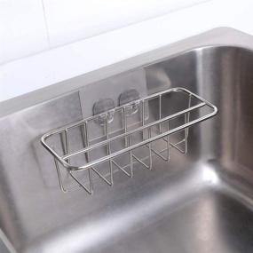 img 2 attached to 🧽 2-in-1 Adhesive Sponge Holder + Dish Cloth Hanger: Rust-proof Stainless Steel Sink Caddy for No-Drill Convenience