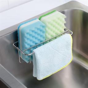 img 4 attached to 🧽 2-in-1 Adhesive Sponge Holder + Dish Cloth Hanger: Rust-proof Stainless Steel Sink Caddy for No-Drill Convenience