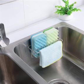 img 3 attached to 🧽 2-in-1 Adhesive Sponge Holder + Dish Cloth Hanger: Rust-proof Stainless Steel Sink Caddy for No-Drill Convenience