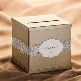img 3 attached to 🎁 Hayley Cherie® - Золотая коробка для подарочных карт с этикетками - роскошная текстурированная отделка - крупный размер 10" x 10" - Идеально подходит для свадьбы, вечеринки в честь рождения, душа в честь рождения ребенка, выпускного вечера