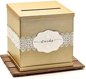img 4 attached to 🎁 Hayley Cherie® - Золотая коробка для подарочных карт с этикетками - роскошная текстурированная отделка - крупный размер 10" x 10" - Идеально подходит для свадьбы, вечеринки в честь рождения, душа в честь рождения ребенка, выпускного вечера