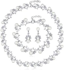 img 3 attached to 💍 Breathtaking BERYUAN Silver Crystal Pearl Wedding Jewelry Set: Necklace, Earrings, Bracelet, Headband