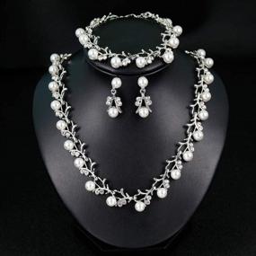 img 4 attached to 💍 Breathtaking BERYUAN Silver Crystal Pearl Wedding Jewelry Set: Necklace, Earrings, Bracelet, Headband