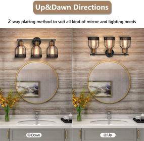 img 2 attached to Industrial Black & Gold Cage Vanity Wall Light Fixture, Rustic Farmhouse Bathroom Vanity Light Fixtures with 3-Lights, Suitable for Bathroom Mirror Cabinets Dressing, E26 Socket