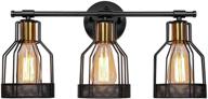 industrial black & gold cage vanity wall light fixture, rustic farmhouse bathroom vanity light fixtures with 3-lights, suitable for bathroom mirror cabinets dressing, e26 socket logo