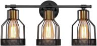 industrial black & gold cage vanity wall light fixture, rustic farmhouse bathroom vanity light fixtures with 3-lights, suitable for bathroom mirror cabinets dressing, e26 socket логотип