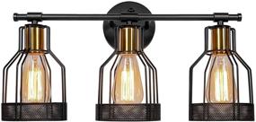 img 4 attached to Industrial Black & Gold Cage Vanity Wall Light Fixture, Rustic Farmhouse Bathroom Vanity Light Fixtures with 3-Lights, Suitable for Bathroom Mirror Cabinets Dressing, E26 Socket