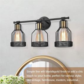 img 3 attached to Industrial Black & Gold Cage Vanity Wall Light Fixture, Rustic Farmhouse Bathroom Vanity Light Fixtures with 3-Lights, Suitable for Bathroom Mirror Cabinets Dressing, E26 Socket