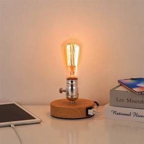 img 1 attached to 💡 BTY Vintage Table Lamp Base with Dual USB Port: Functional Mini Industrial Lamp for Bedside or Table in Wood Color