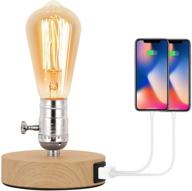 💡 bty vintage table lamp base with dual usb port: functional mini industrial lamp for bedside or table in wood color логотип