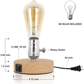 img 3 attached to 💡 BTY Vintage Table Lamp Base with Dual USB Port: Functional Mini Industrial Lamp for Bedside or Table in Wood Color