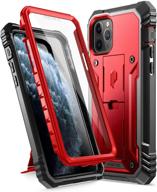 📱 poetic revolution series iphone 11 pro rugged case - metallic red, full-body dual-layer shockproof protective cover with kickstand and built-in-screen protector for apple iphone 11 pro (2019) 5.8 inch logo