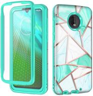 📱 hekodonk moto z4 case with built-in screen protector - heavy duty pc tpu bumper full body protective shockproof cover for moto z4/z4 play, marble mint - high impact, anti-scratch logo