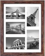 q.hou 11x14 wood picture frame - rustic brown wall mount frame with 2 mats for 8x10 photos or five 4x6 photos + mat - display 11x14 picture without mat - one pack (qh-pf11x14-br-1) логотип