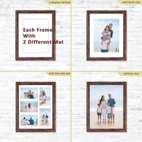 img 3 attached to Q.Hou 11x14 Wood Picture Frame - Rustic Brown Wall Mount Frame with 2 Mats for 8x10 Photos or Five 4x6 Photos + Mat - Display 11x14 Picture Without Mat - One Pack (QH-PF11X14-BR-1)