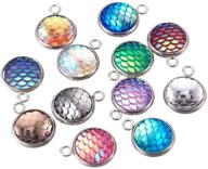 ph pandahall 30pcs vibrant flat round resin pendants with mermaid fish scale design & stainless steel findings - jewelry making supplies logo