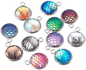 img 4 attached to PH PandaHall 30pcs Vibrant Flat Round Resin Pendants with Mermaid Fish Scale Design & Stainless Steel Findings - Jewelry Making Supplies