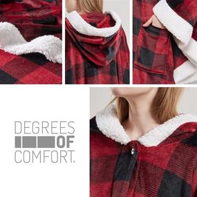 img 2 attached to 🔴 Stylish Plush Red Checker Hooded Poncho Blanket Shawl for Women - Cozy, Soft Fleece with Sherpa Lining, Pockets Included, 50"x 64