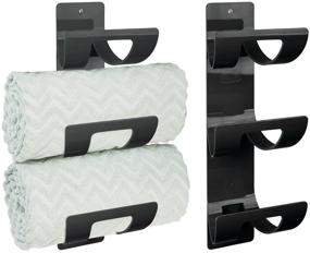 img 4 attached to 🧺 mDesign 3-Level Bathroom Wall Mount Towel Rack Holder & Organizer - Storage for Bath Towels, Washcloths, Hand Towels - Easy Mount, Hardware Included - 2 Pack, Black