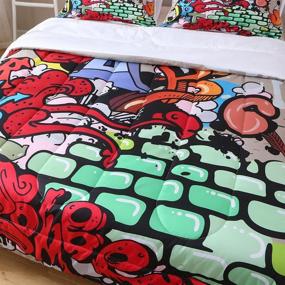 img 1 attached to SIRDO Bedding Graffiti Comforter Colorful