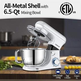 img 3 attached to 🍪 COOKLEE Stand Mixer, All-Metal Series 6.5 Qt. Kitchen Electric Mixer with Dishwasher-Safe Dough Hooks, Flat Beaters, Whisk, Pouring Shield Attachments - Ideal for Home Cooks, SM-1515, White