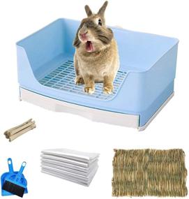 img 4 attached to 🐇 Convenient Rabbit Litter Box with Drawer & Grass Mat - Ideal Corner Toilet for Guinea Pigs, Chinchilla & Hamster