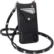 stylish and practical bandolier sarah crossbody phone case and wallet - black leather with silver detail - iphone x/xs logo